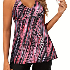 Striped Twist Front Tankini Set