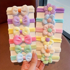 6pcs Colorful Bowknot & Flower Hair Ropes Elastic Ties