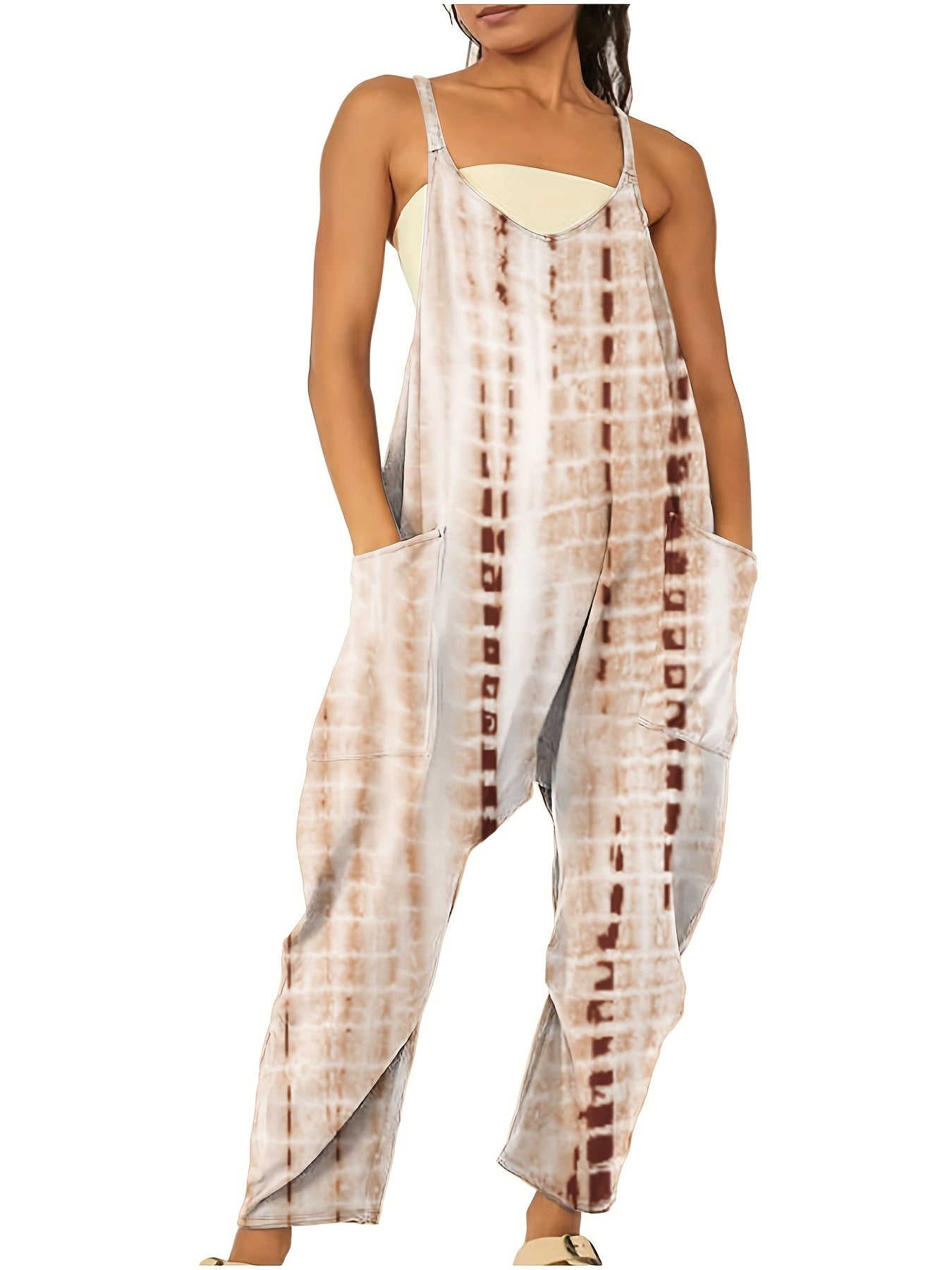 Women's Plus Floral Print V Neck Cami Jumpsuit