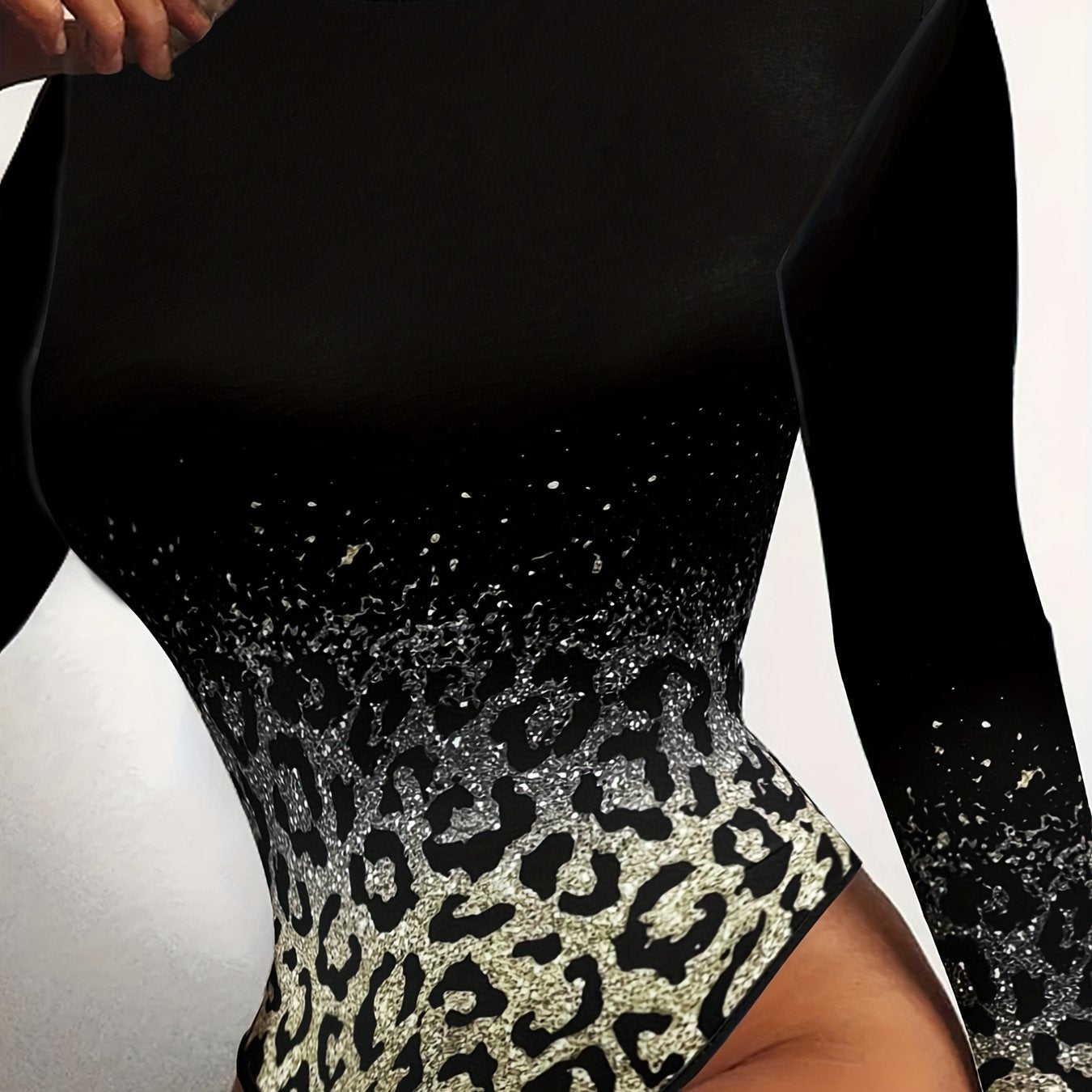 Leopard Print Long Sleeve Crew Neck Bodysuit