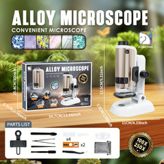 Science Horse 16pcs Portable Microscope Kit with 250x Magnification
