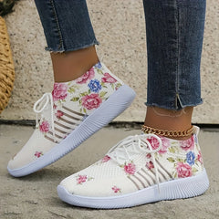 Women's Flower Pattern Sneakers Mesh Lace Up Outdoor Shoes
