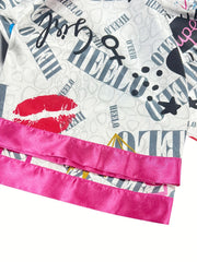 Women's Graffiti Print Satin Pajama Set