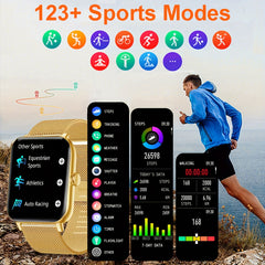 COIUSOR Smart Watch 4 HD Display Golden Tone Mesh Band