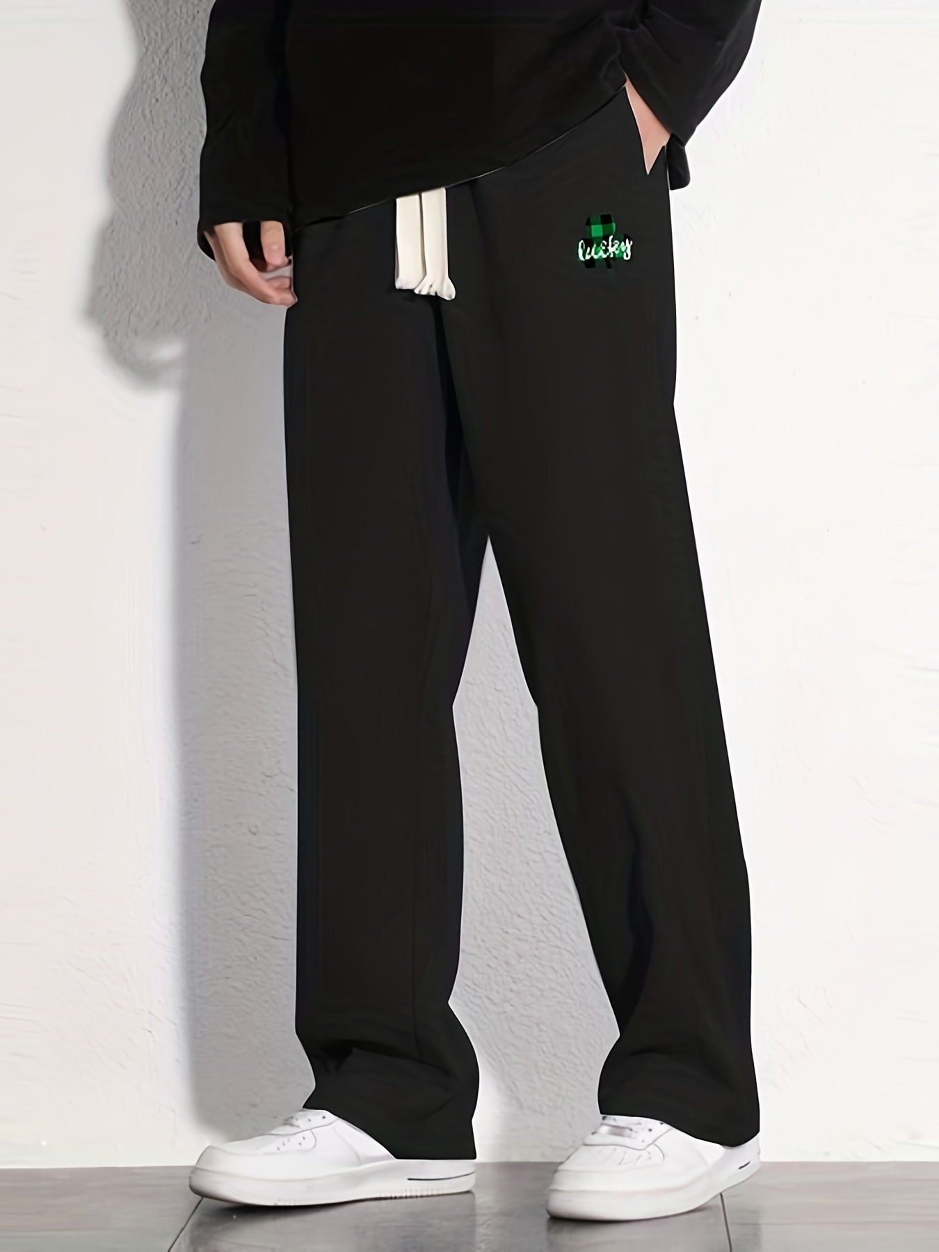 Clover Pattern Casual Loose Fit Drawstring Pants for Men