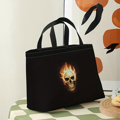 Halloween Flame Skull Insulated Lunch Bag - Large Capacity Waterproof