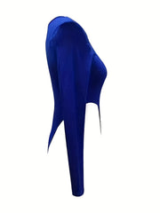 Asymmetrical Neck Ribbed Bodysuit Long Sleeve Sexy One Piece Bodysuit