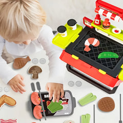 Kids BBQ Grill Set Play Food Toys with Hanging Barbecue Rack