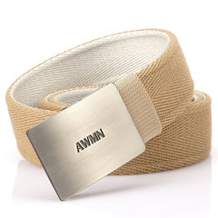 Canvas Mens Belt Leather Belt Silver Buckle Belt