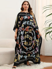 Boho Cover Up Women's Plus Graphic Print Loose Kaftan Dress