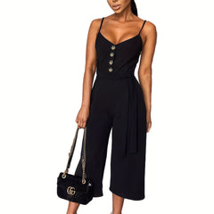 Button Front Cami Jumpsuit Backless Casual Jumpsuit