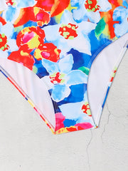 Floral Print V Neck One Piece Swimsuit
