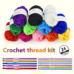 24pcs Crochet Yarn Set - Acrylic and Cotton - 10g - 12 Stitches - 2 Hooks