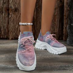 Women's Platform Sports Shoes Stylish Height Increasing Lace Up Shoes