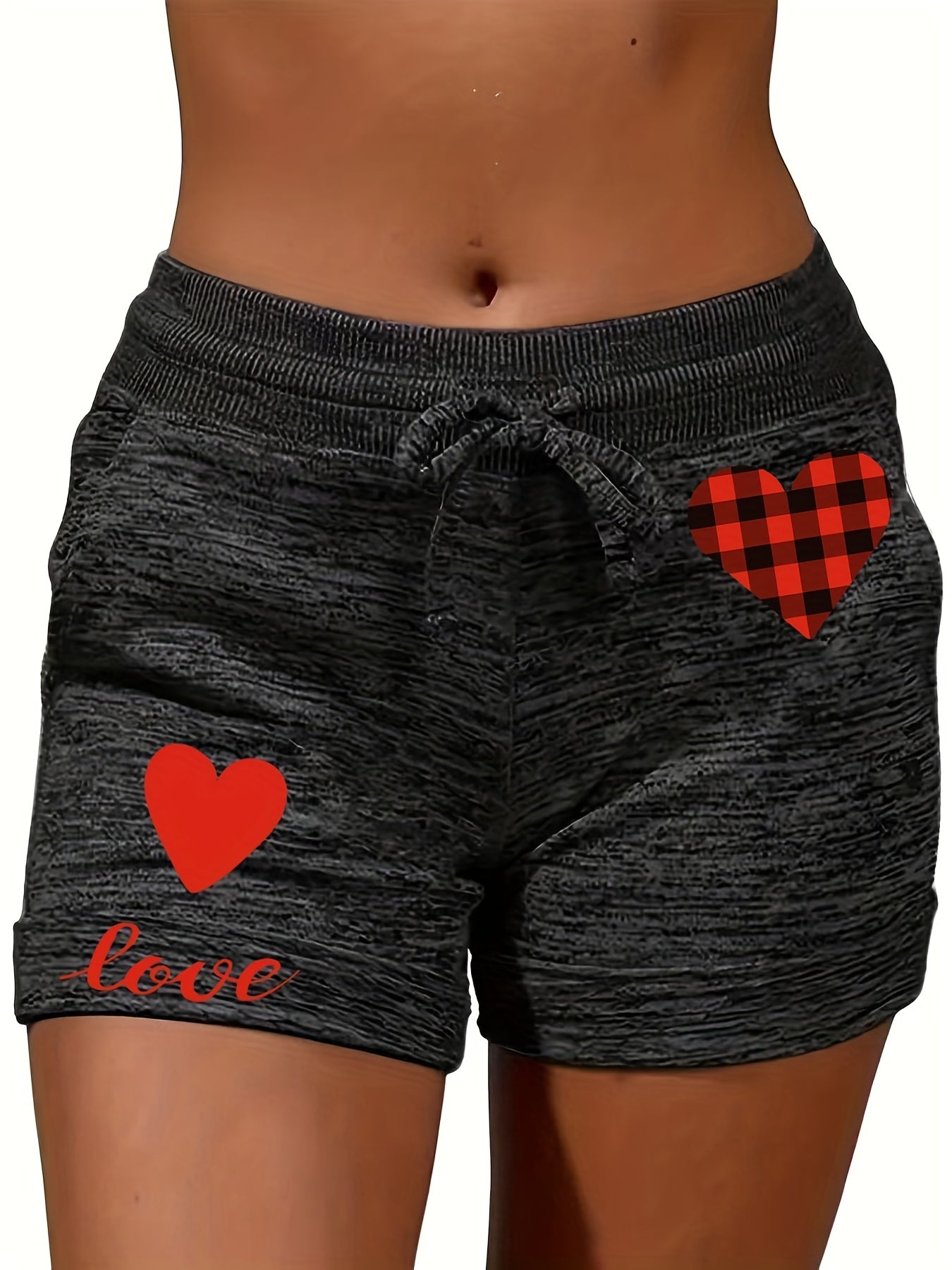 Heart & Letter Pattern Drawstring Shorts for Women