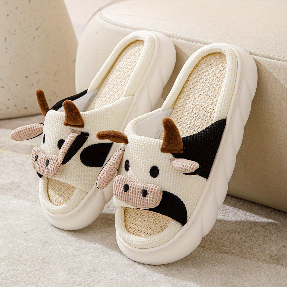 Women's Cartoon Cow House Slippers Soft Anti-slip Warm Plush Slides