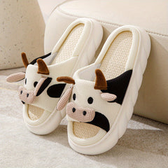 Women's Cartoon Cow House Slippers Soft Anti-slip Warm Plush Slides