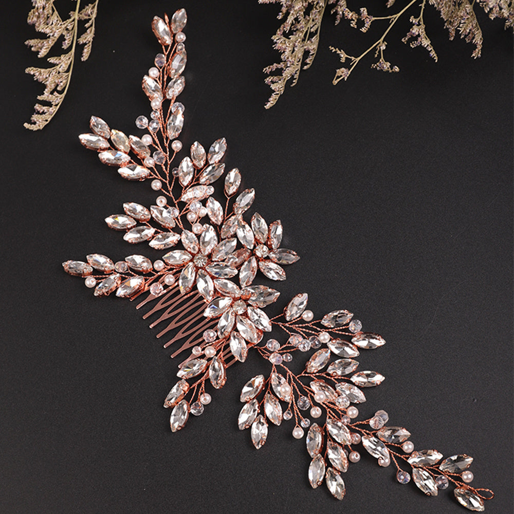 Vintage Rhinestones Hair Comb Shinny Pearl Crystal Bridal Headpiece