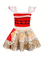 Girls Halloween Princess Costume Lace Sleeve Strappy Fancy Dress