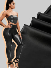 2 Pack Plus Size PU Leather Yoga Pants Set High Waist Sports Leggings