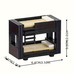 MOC Small Particle Building Blocks Double Bed DIY Furniture Bedroom