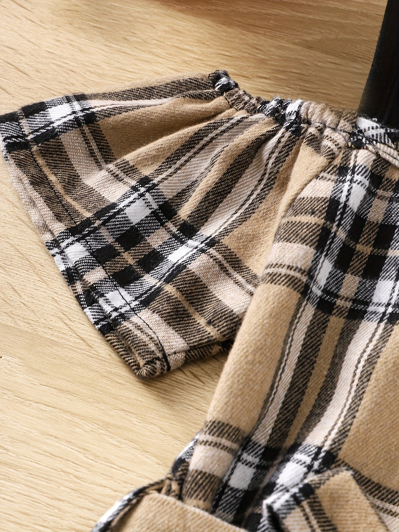 Girls' Asymmetric Plaid Stitching Short Sleeve Casual Dress