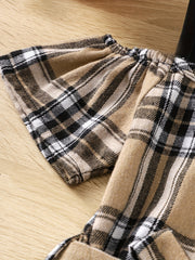 Girls' Asymmetric Plaid Stitching Short Sleeve Casual Dress
