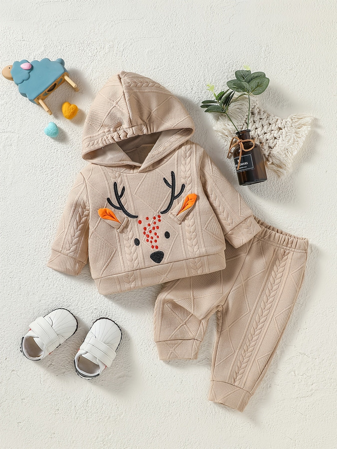 Christmas Baby Deer Hooded Sweatshirt & Pants Creamy