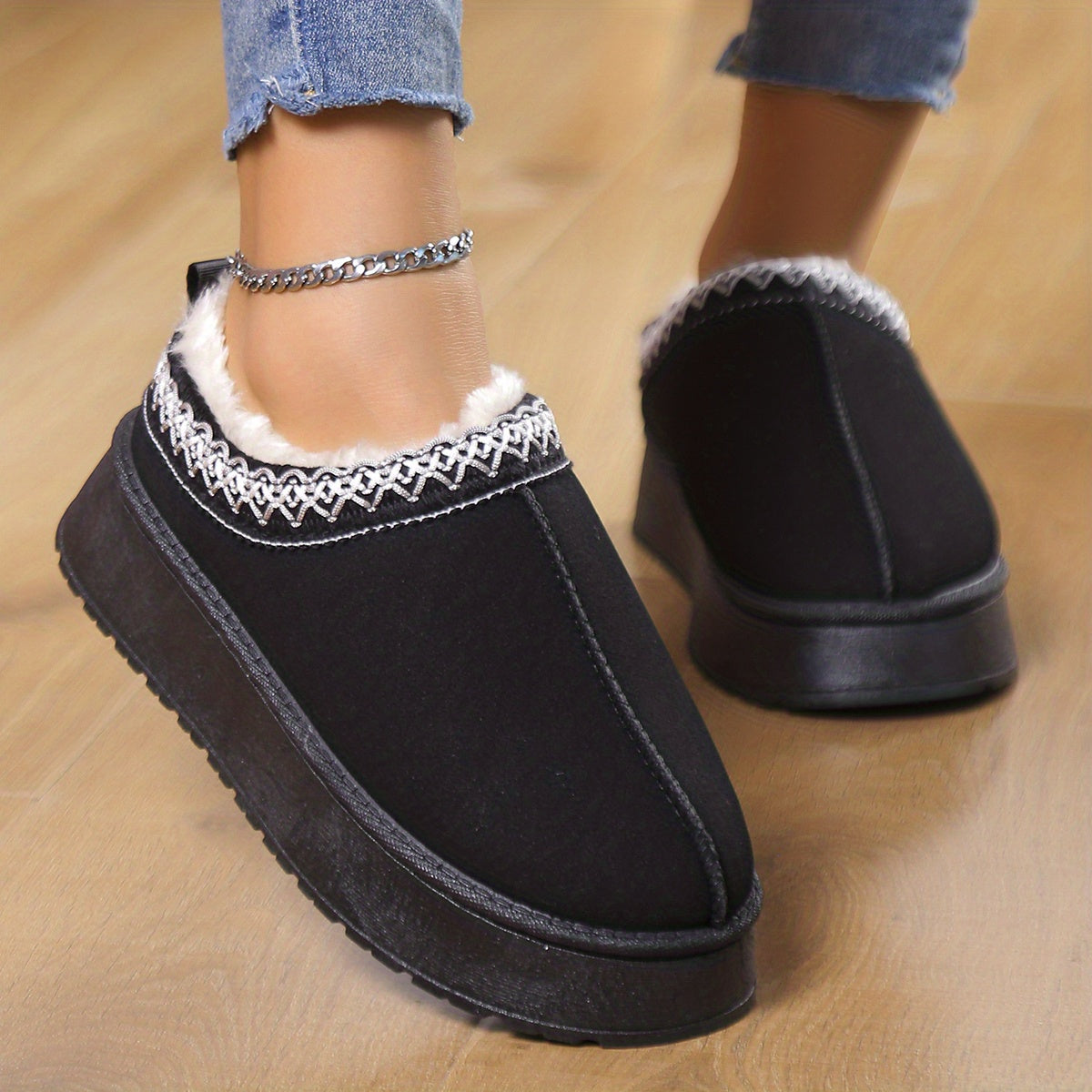 Women's Snow Boots Plush Lined Slip On Winter Warm Slippers