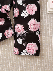 Toddler Girls Flowers Graphic Belted Cami Rompers Wide Leg Jumpsuits