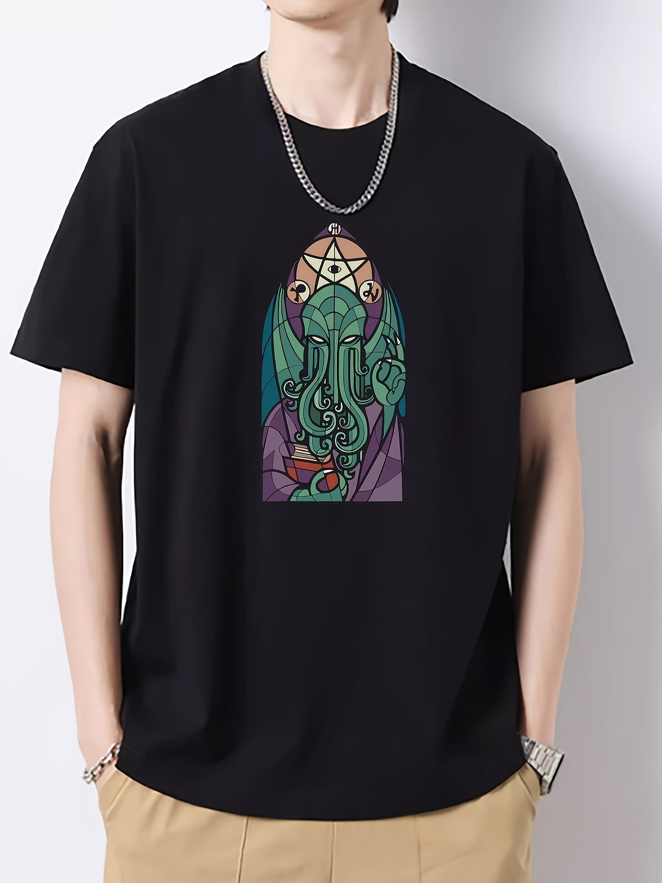 Creative Pattern Graphic Cotton Crew Neck T shirt for Summer