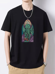 Creative Pattern Graphic Cotton Crew Neck T shirt for Summer