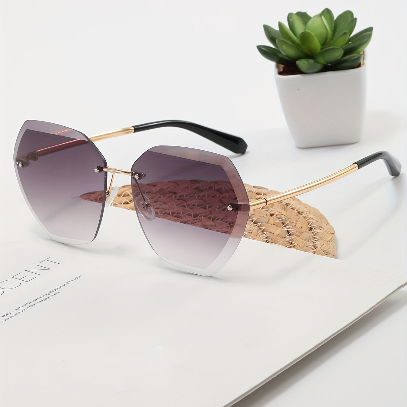 Large Rimless Sunglasses Gradient Glasses UV400