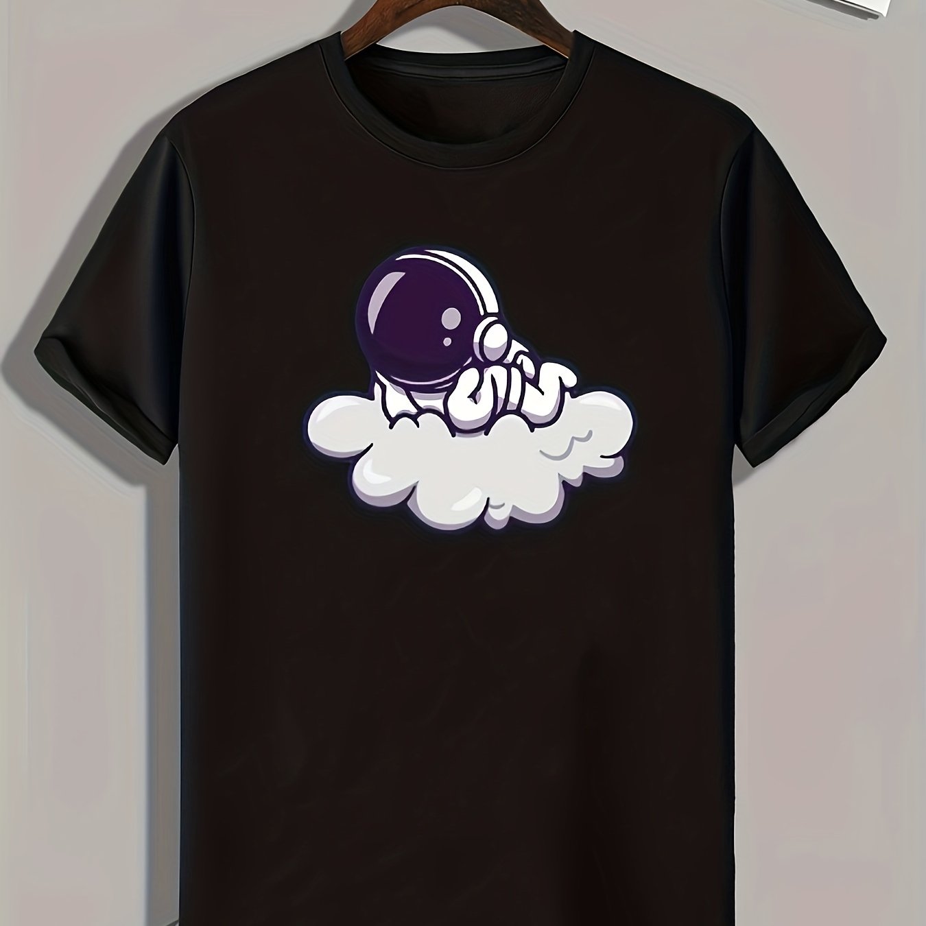 Men's Astronaut Cloud Print Slim Fit Tee for Spring Summer