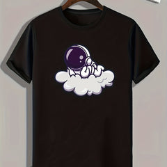 Men's Astronaut Cloud Print Slim Fit Tee for Spring Summer