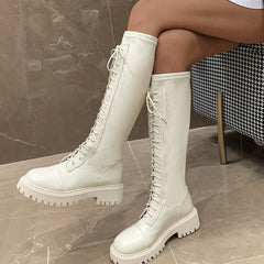 Women's Knee High Lace-up Knight Boots Thick Sole