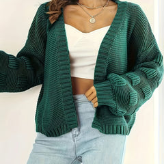 Solid Jacquard Long Sleeve Open Front Cardigan