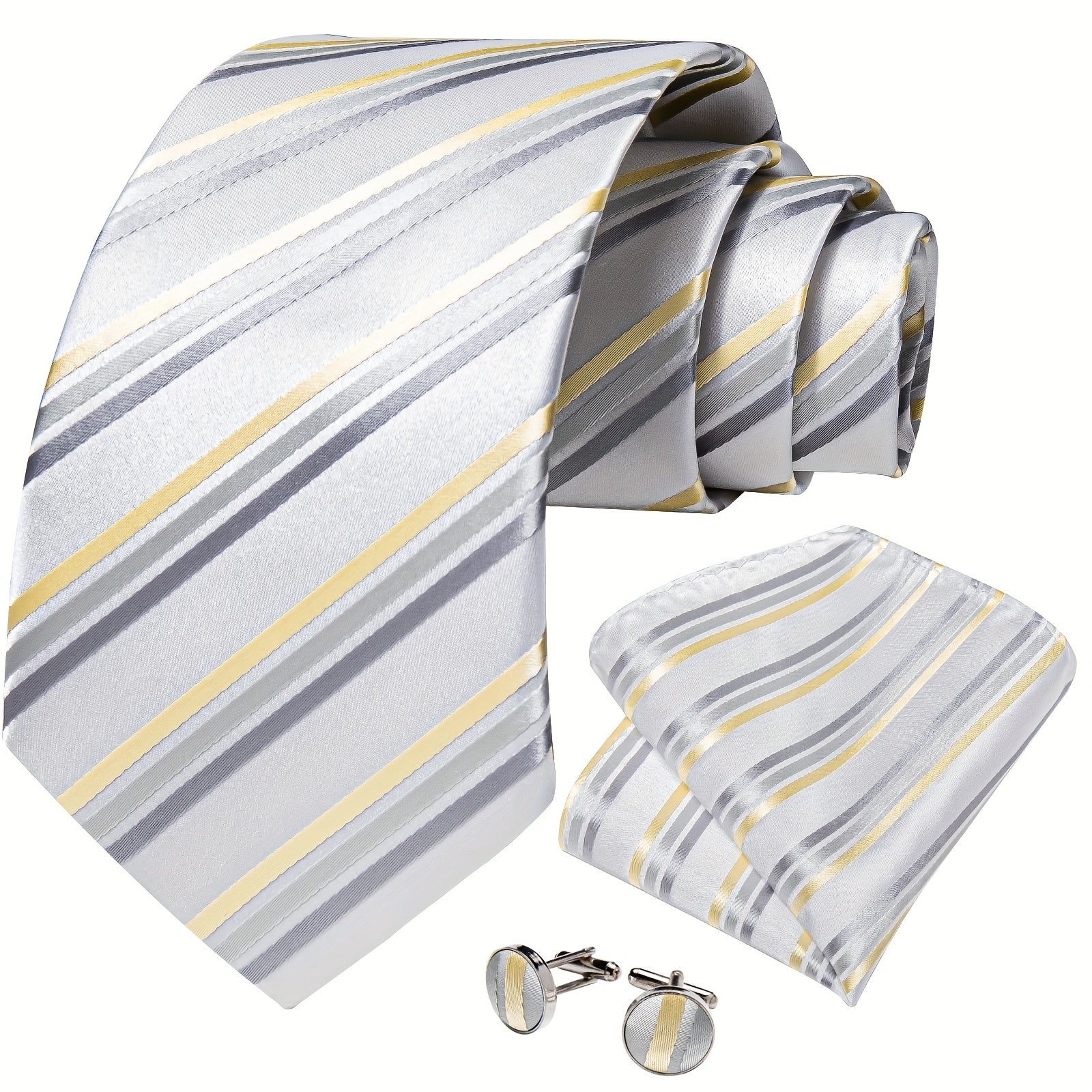Men's Silk Tie Striped Solid Paisley Necktie Hanky Set