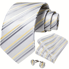 Men's Silk Tie Striped Solid Paisley Necktie Hanky Set