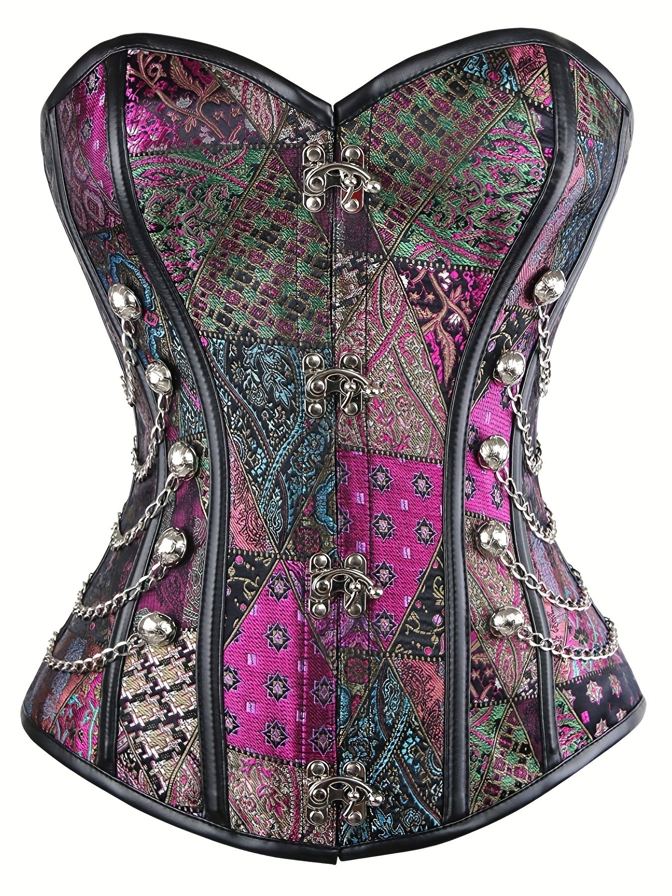 Chain Decor Strapless Corset Tummy Control Lace Up Body Shaper