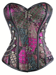 Chain Decor Strapless Corset Tummy Control Lace Up Body Shaper
