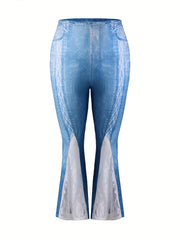 Lace Denim Print Flare Leg Leggings
