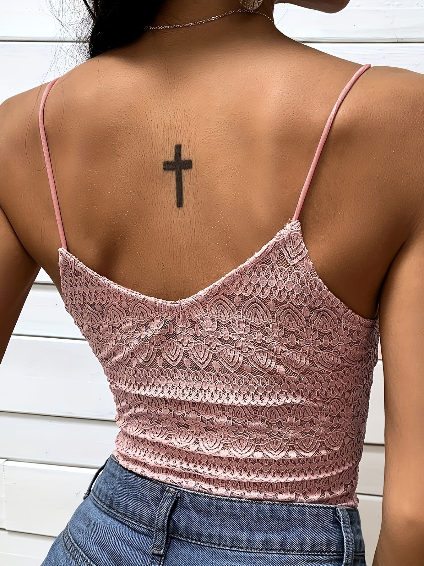 Solid Contrast Lace Cami Top Women's Sleeveless Summer Top
