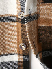 Boy's Plaid Button Down Long Sleeve Hooded Shirt Jacket Coat