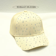 Beige Rhinestone Baseball Cap Cotton Sunscreen Dad Hat for Women