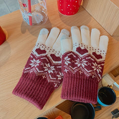 Snowflake Knitted Gloves Touch Screen Winter Thickened