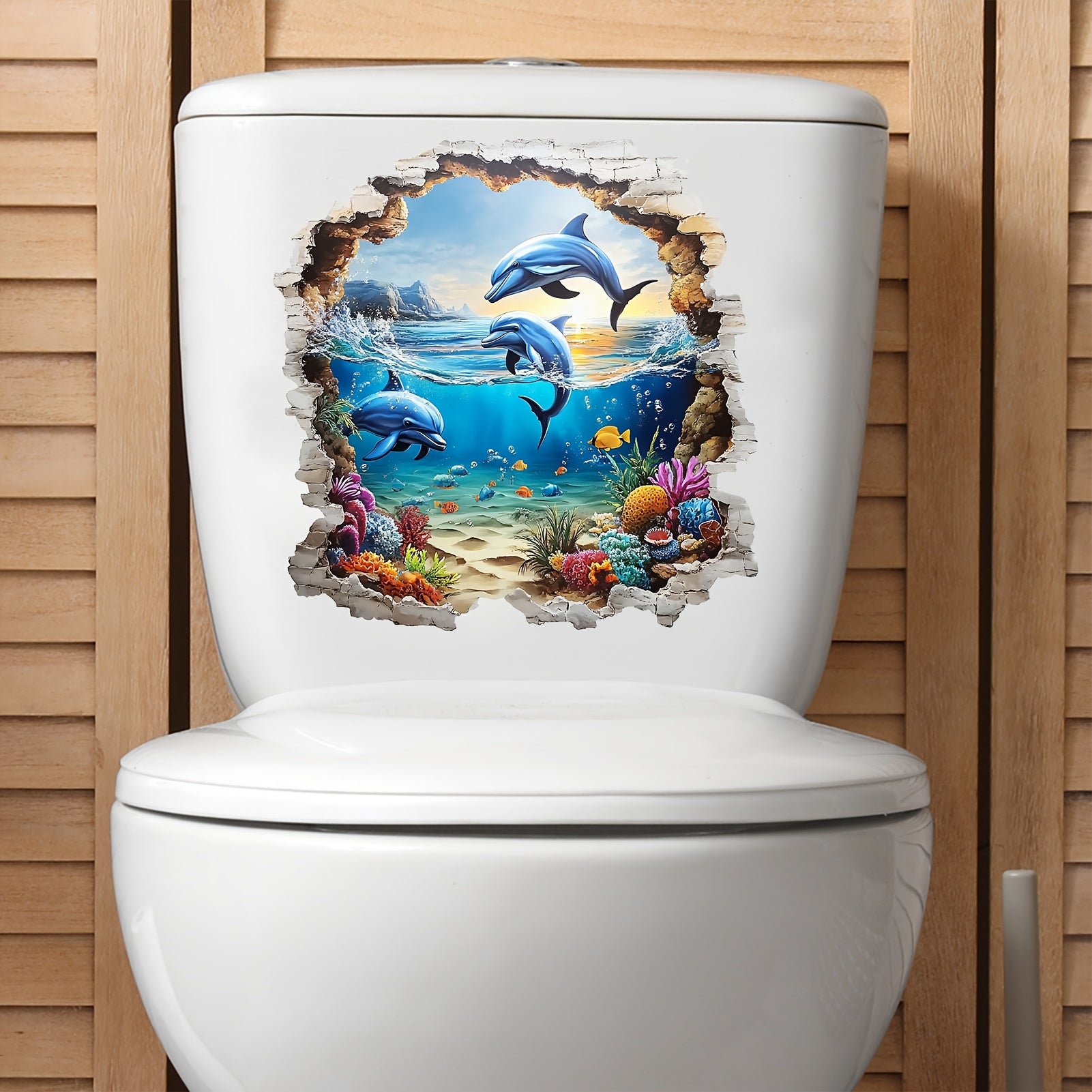 3D Ocean Themed Dolphin Wall Stickers - Removable PVC Mural for Living Room