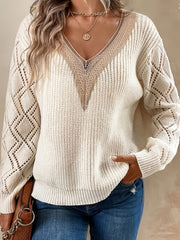 Colorblock V Neck Lace Sweater