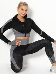 Textured Long Sleeve Top & Leggings Fitness Set