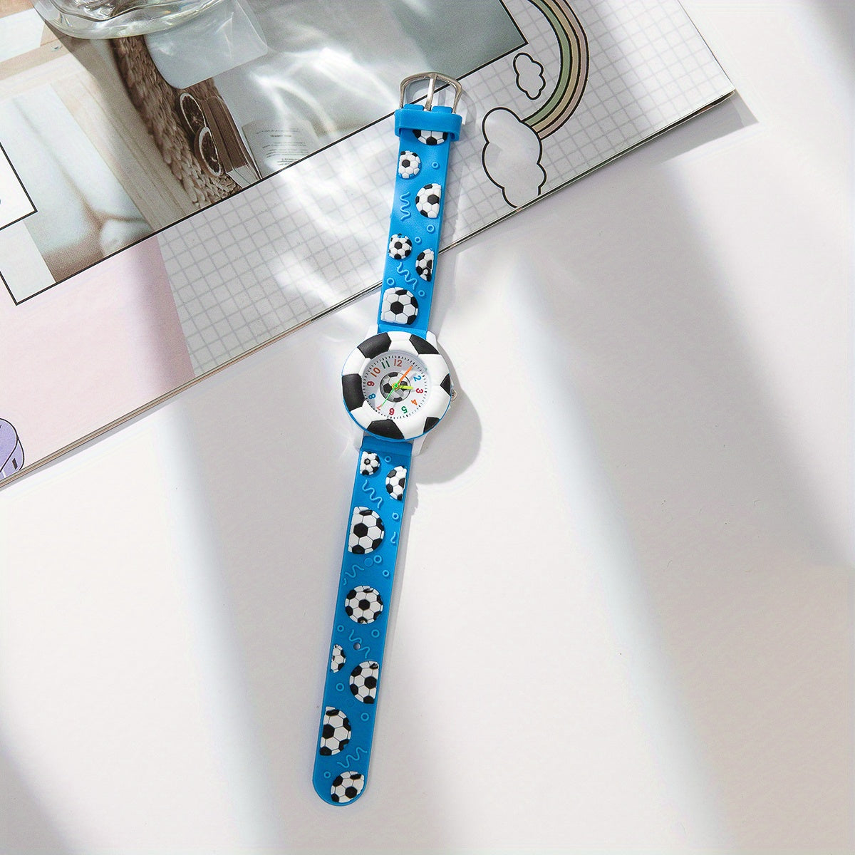 Soccer Print Round Dial Quartz Watch for Boys Girls Teens, Gift for Daily Life